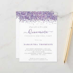 Budget Glam Lila Glitter Quinceañera-inbjudan