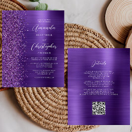 Budget Glam Lila QR Code Wedding bjudande