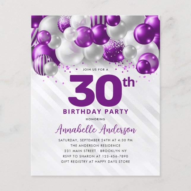 Budget Glam Lila Silver Balloon Glitter födelsedag (Framsida)