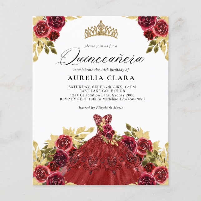 BUDGET Glam Red Dress Blommigt 15 Quinceañera (Framsida)