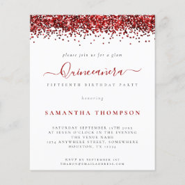 Budget Glam Red Glitter Quinceañera-inbjudan