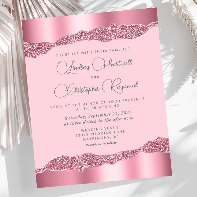 Budget Glam Rosa Foil Glitter bröllopsinbjudan (Skapare uppladdad)