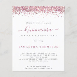 Budget Glam Rosa Glitter Quinceañera-inbjudan