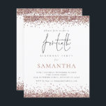 Budget Glam Rosa Guld Glitter 40-års Festinbjudan<br><div class="desc">Det finns två pappersalternativ att välja mellan för denna storlek (4, 5 x 5, 6 tum) i Budget-sortimentet. För denna produkt rekommenderar jag halvblankt papper som är ett 110 gsm kartongpapper, liknande i tjocklek som ett vykort. Alternativet Satin är ett mycket tunnare papper, 80 gsm. Standardinställningen är halvblankt. OBS! Det...</div>