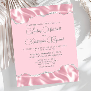 Budget Glam Rosa Satin Silver bröllopsinbjudan
