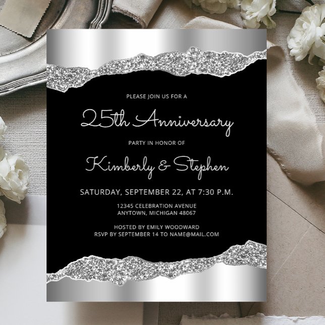 Budget Glam Silver Black 25th Anniversary Invite (Skapare uppladdad)