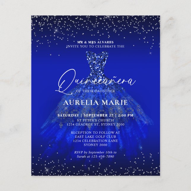 BUDGET Glam Silver Blue Princess Dress Quinceanera (Framsida)