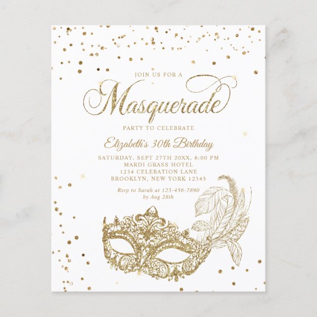 BUDGET Glam Vitt Guld Foto Masquerade Födelsedag (Framsida)