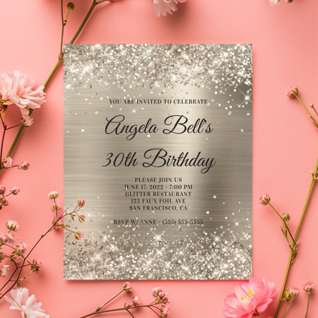 Budget Glänsande Platina Folie Glamour Inbjudan (Budget Glittery Platinum Foil Glam Invitation)