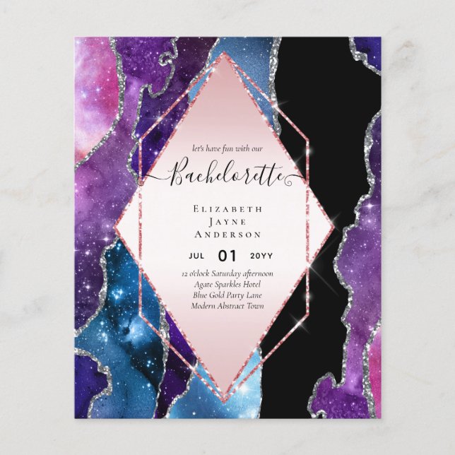 BUDGET Glitter AGATE BACHELORETTE Party Inbjudan Flygblad (Framsidan)