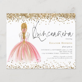 Budget Glitter Blonde Rosa Gown Quinceanera Inbjud
