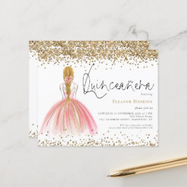 Budget Glitter Blonde Rosa Gown Quinceanera Inbjud