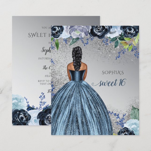 Budget Glitter Blue Dress Sweet 16 födelsedag (Fram/baksida)