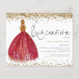Budget Glitter Burgundy Klänning Quinceanera Inbju