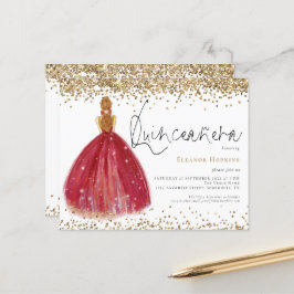 Budget Glitter Burgundy Klänning Quinceanera Inbju