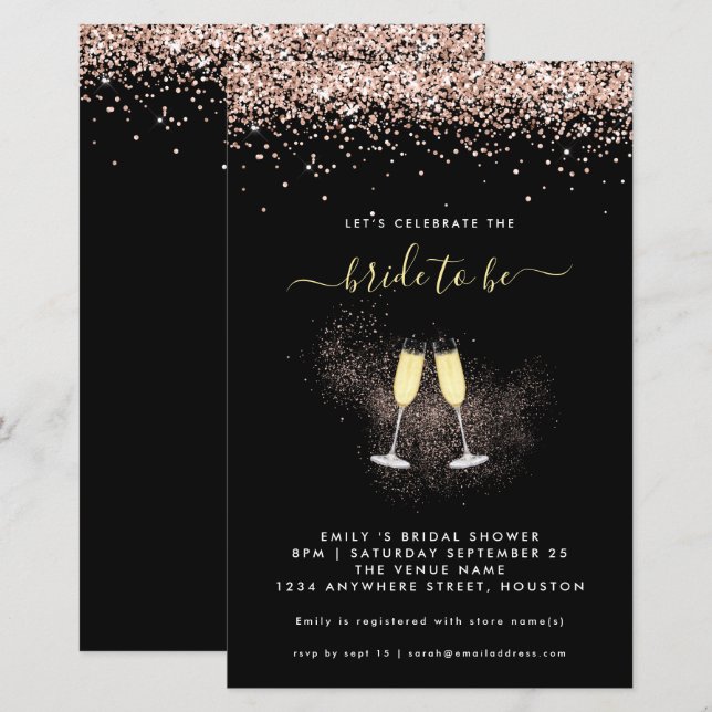Budget Glitter Champagne Inbjudningskort för möhip (Fram/baksida)
