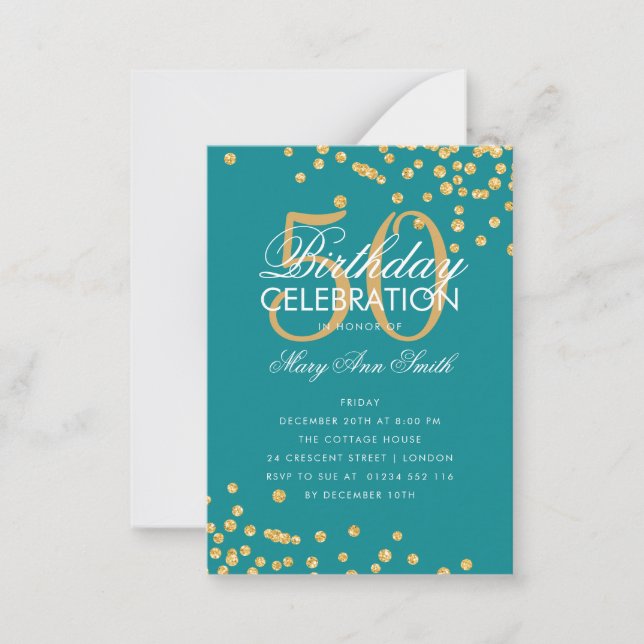 Budget Glitter Confetti Guld Teal Inbjudan (Framsida)