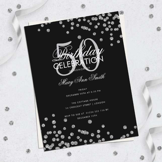 Budget Glitter Confetti Silver Black Vykort (Skapare uppladdad)