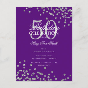 Budget Glitter Confetti Silver Lila Vykort