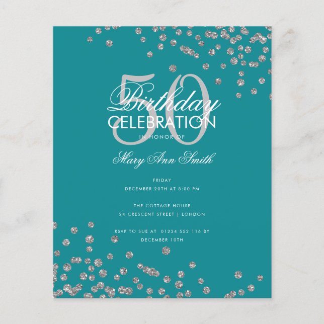 Budget Glitter Confetti Silver Teal (Framsida)