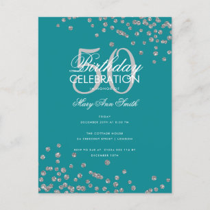 Budget Glitter Confetti Silver Teal Vykort