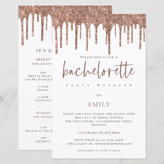 Budget Glitter Drip Bachelorette Helg Inbjudan (Fram/baksida)