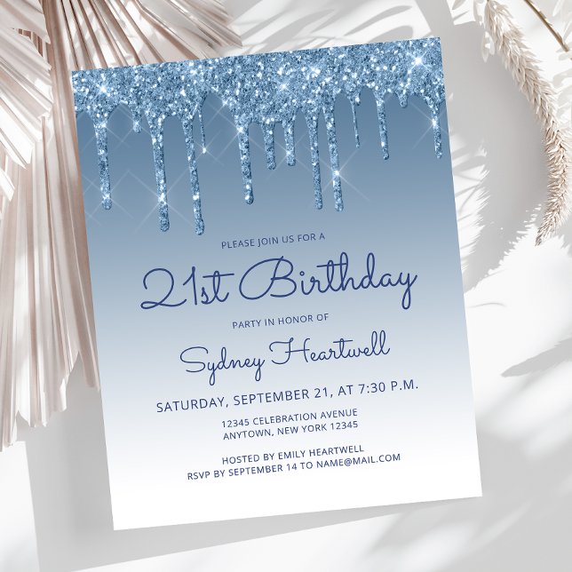 Budget Glitter Drip Blå 21-års Födelsedagsfest (Skapare uppladdad)