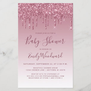 Budget Glitter Drip Burgundy Baby Shower-inbjudan