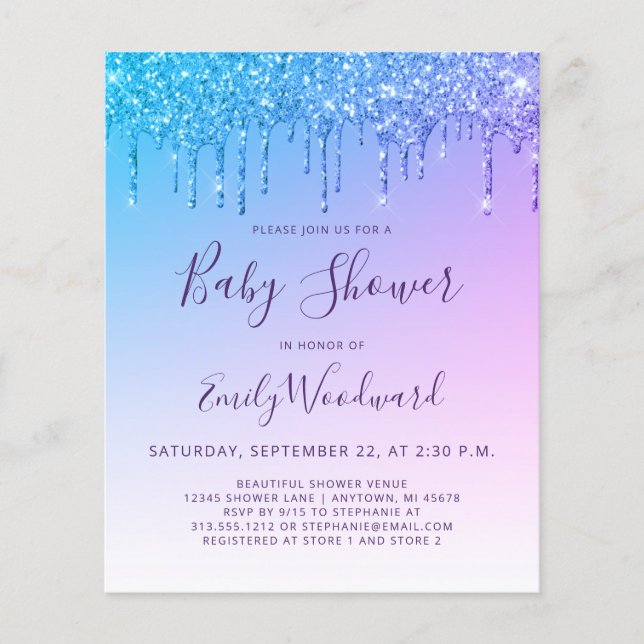 Budget Glitter Drip Rainbow Baby Shower Inbjudan (Framsida)