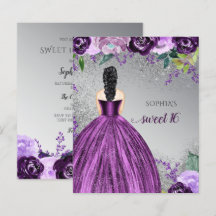 Budget Glitter Lila Klänning Sweet 16 Inbjudan