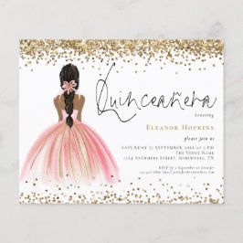 Budget Glitter Mörk Hair Rosa Gown Quinceanera