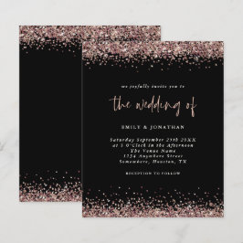 Budget Glitter Rosa Guld Bröllop Svart Inbjudan