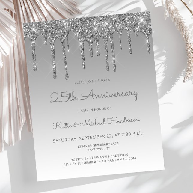 Budget Glitter Silver 25th Anniversary Invitation (Skapare uppladdad)