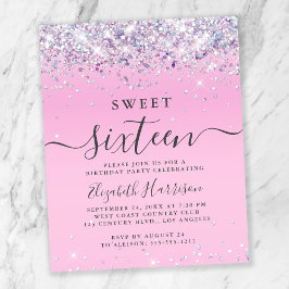 Budget Glitter Sweet 16 Födelsedagsfest inbjudan