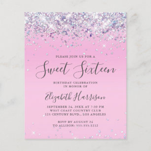 Budget Glitter Sweet 16 Födelsedagsfest inbjudan