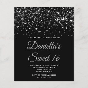 Budget Glittery Black Sweet 16 Inbjudan