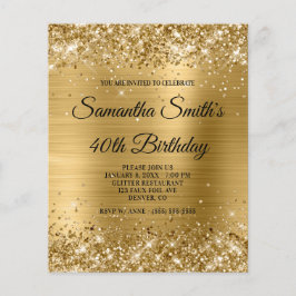 Budget Glittery Gold Foil 40:e födelsedagsinbjudan