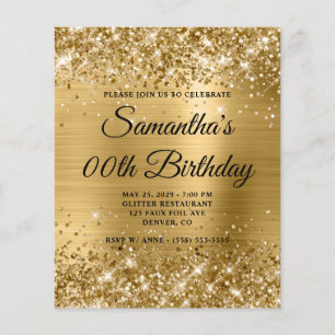 Budget Glittery Guld Monogram Birthday Inbjudan