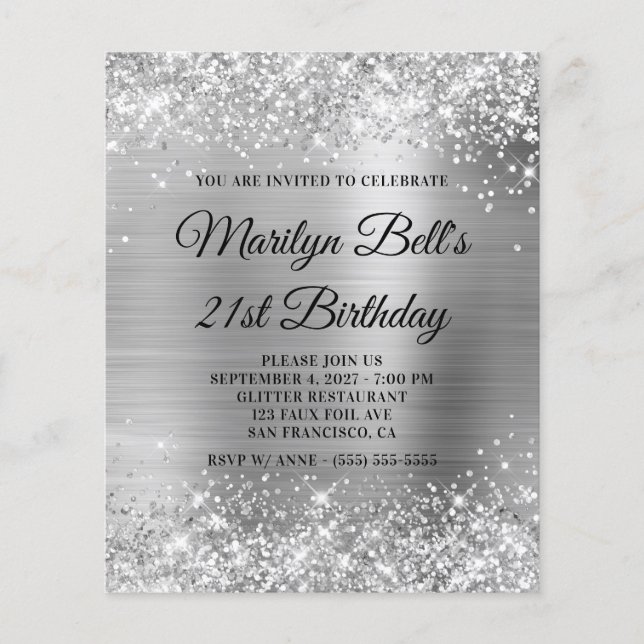Budget Glittery Silver 21:a födelsedagen Inbjudan (Framsida)