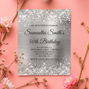 Budget Glittery Silver Foil 50:e födelsedagen Inbj