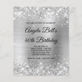 Budget Glittery Silver Girly Glam-inbjudan