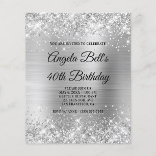 Budget Glittery Silver Girly Glam-inbjudan