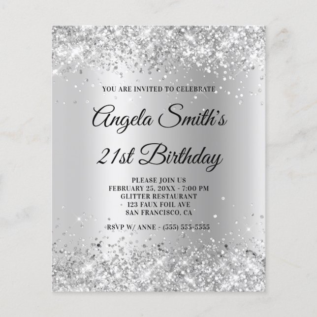 Budget Glittrande Silver Glitter Ombre Inbjudan (Framsida)