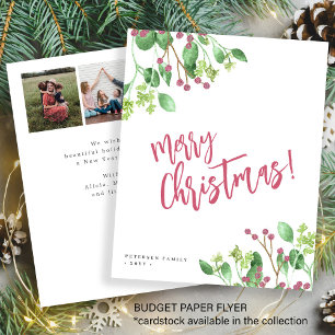 Budget God Jul grönskande foto Julkort Flygblad
