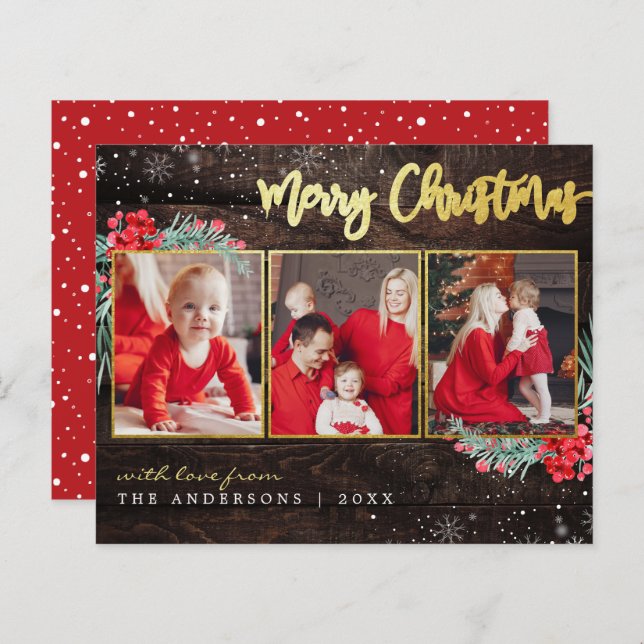 Budget God jul Guld Wood 3 Photo Collage (Fram/baksida)