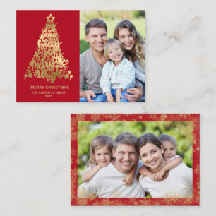 Budget God jul Red 2 Photo Guld Anteckningskort