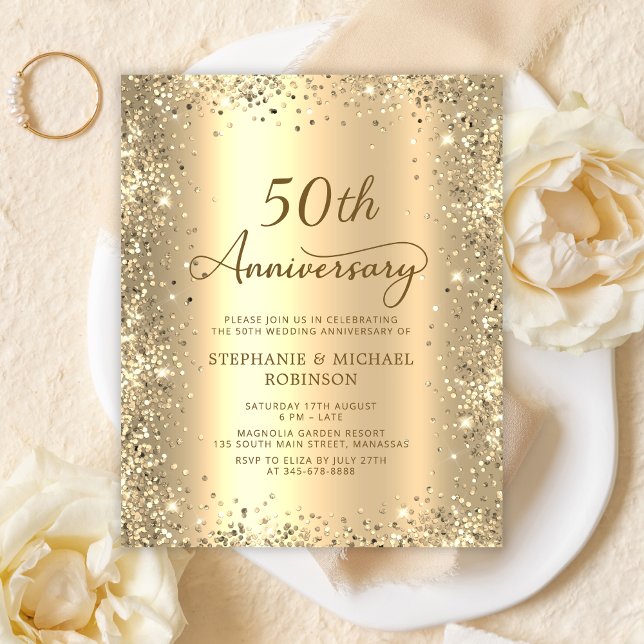 Budget Gold 50th Wedding Anniversary Invitation (Skapare uppladdad)