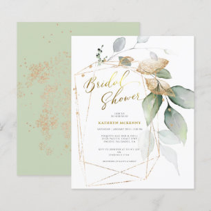 Budget Gold Eucalyptus Greenery Bröllopsdusch-kort
