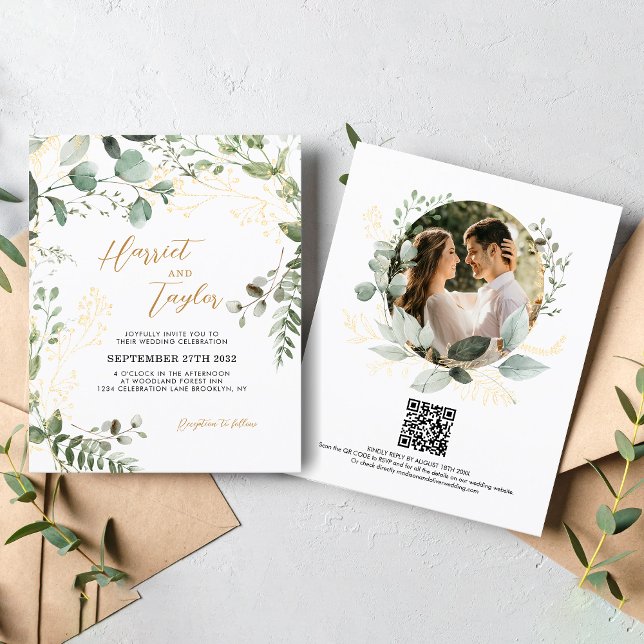 BUDGET Gold Eucalyptus Photo QR Code Wedding  (Skapare uppladdad)