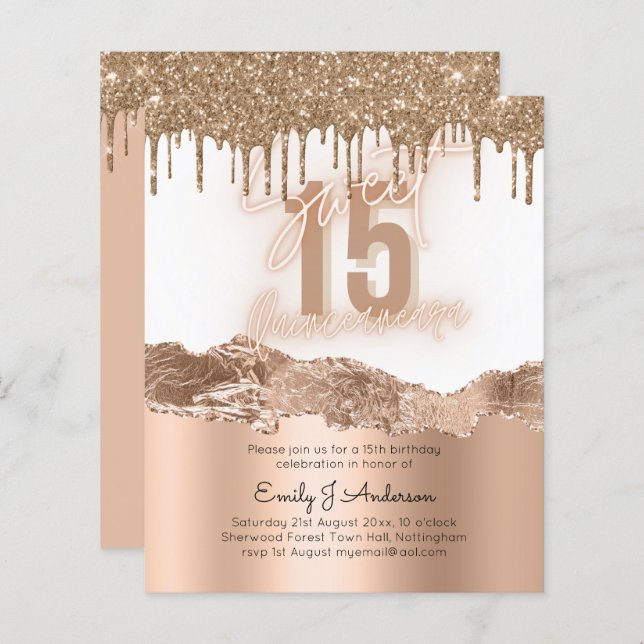 Budget Gold Foil Glitter Quinceanera 15:e (Fram/baksida)